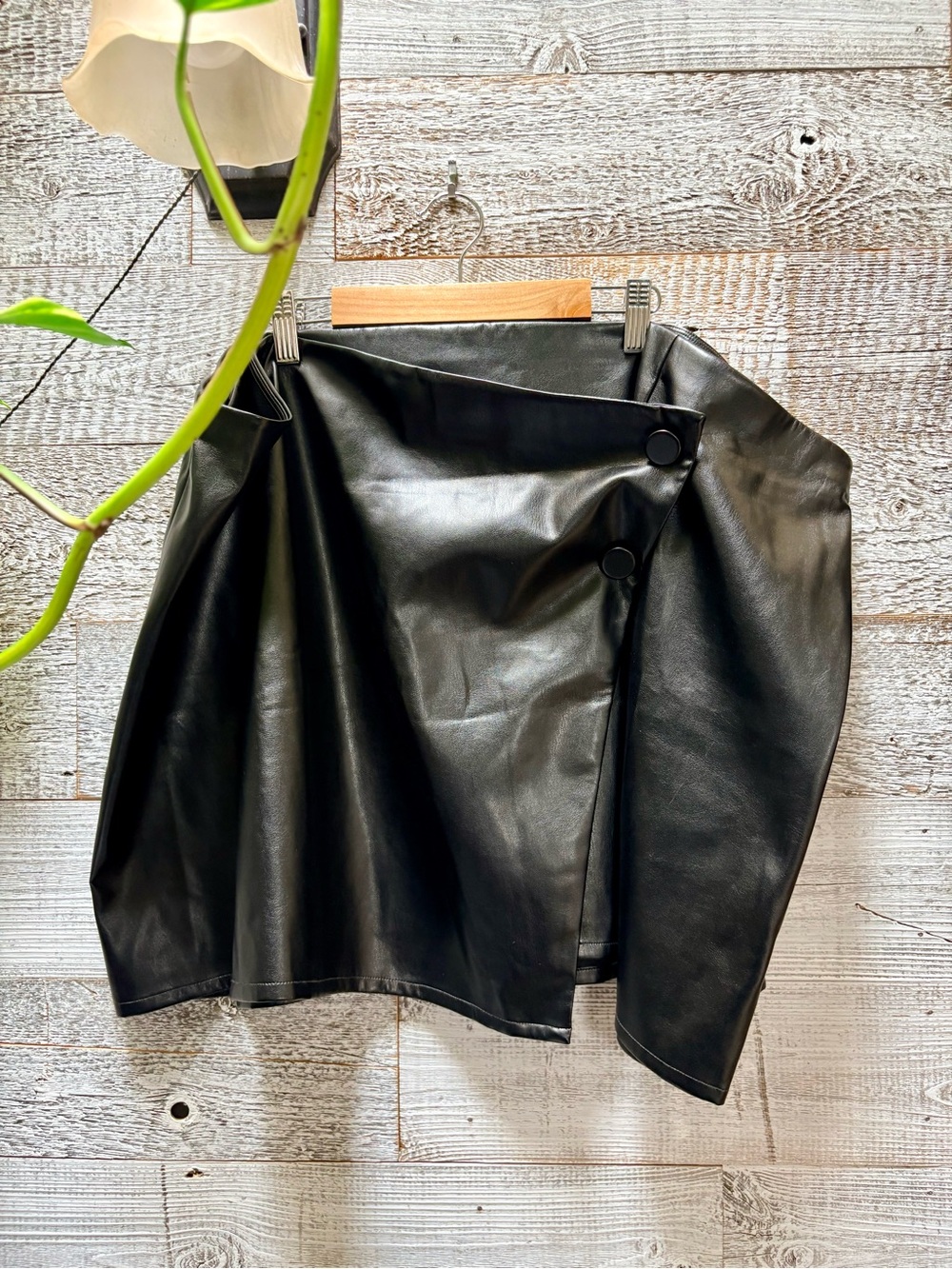 The Drop | NWT "Portia" Buttery-Soft Faux Leather "Wrap" Mini Skirt - 3X, Black